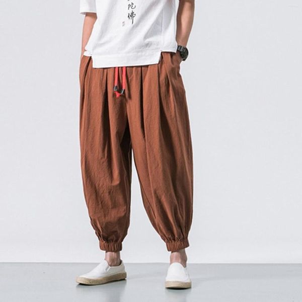 Pantaloni da uomo alla moda larghi casual larghi da uomo elasticizzati color oliva tinta unita