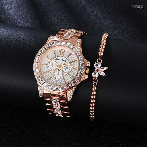 Relógios de pulso 2023 Mulheres de luxo Moda Ligição do pulso Vista de aço inoxidável Quartz relógios femininos Bracelete Gifts Presentes Zegarek Damski Moun22