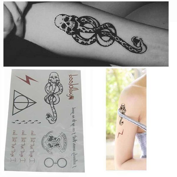 5 PC Tatuaggi Temporanei Mangiamorte Temporanei Dark Snake Tattoo Sticker Film Impermeabile Tatuaggio Finto Cosplay Make Up Accessori Per I Fan Z0403