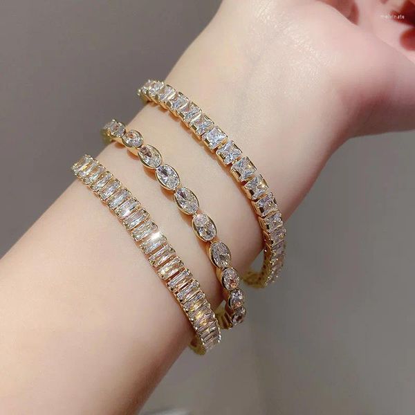 Charme Armbänder Luxus Weibliche Weiße Zirkon Armband Gold Farbe Lange Für Frauen Nette Geometrie Kristall Stein Party Kette