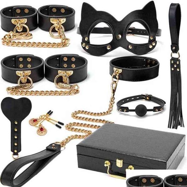 Altri articoli di bellezza per la salute Masr Toy Bdsm Bed Bondage Kit Set di ritenuta in vera pelle Manette Collare Gag Giocattoli erotici per donne Dh4Eh