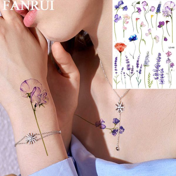 5 PC Geçici Dövmeler Seksi Suluboya Çiçek Lavanta Kadınlar İçin Geçici Dövmeler Kızlar Sticker sahte tatoos vücut sanat gerçekçi dövme çarşafları flora z0403