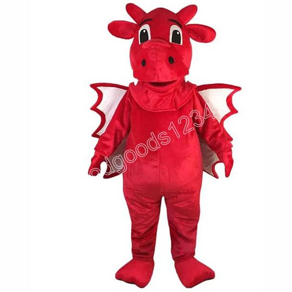 Hochwertige rote Drachen-Dinosaurier-Maskottchen-Kostüme für Halloween, ausgefallenes Partykleid, Cartoon-Figur, Karneval, Weihnachten, Werbung, Geburtstagsparty-Kostüm-Outfit