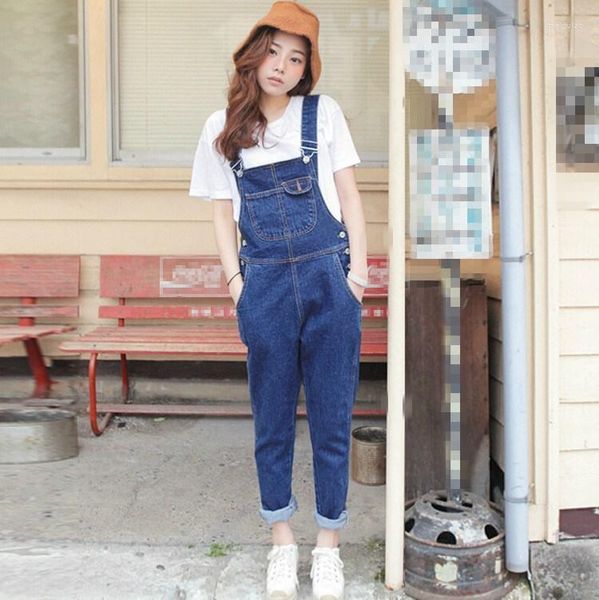 Frauen Jumpsuits Strampler 2023 Herbst Frauen Blau Casual Denim Overall Girly Knopf Tasche Langer Strampler Mode Lose Jeans