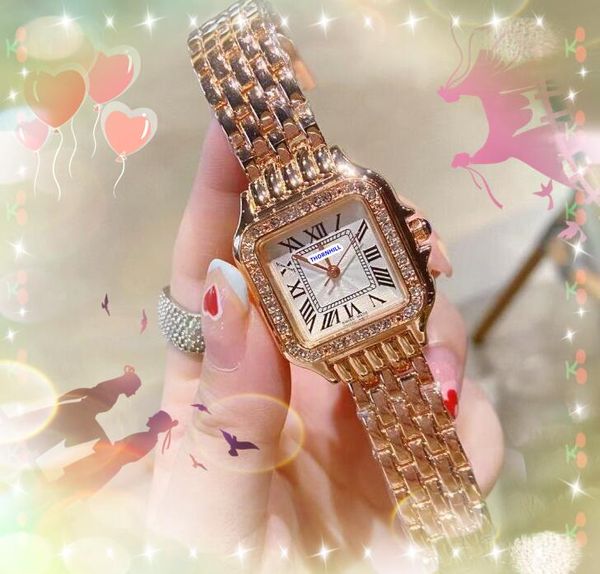 Square Face Roman Tank Women's Small Dial Watch Stainless Steel Band Diamonds Ring Luxury Lady Waterproof Quartz Movement Iced Out Hip Hop Braclet Wristwatch Gifts