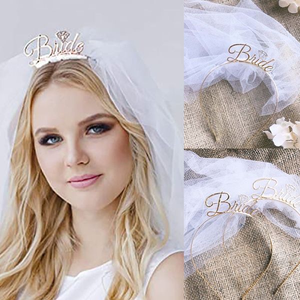 Bridal Veil Head Abbraccio Bachelorette Party Bridal Veil Short Bride Bride Headband Crown Wedding Tiaras per la sposa