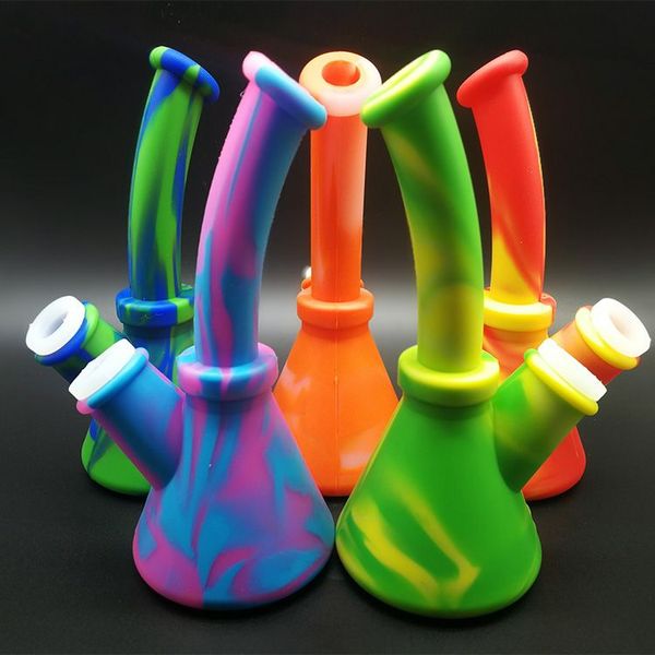 Bong in silicone Base per tubi dell'acqua Stampa di cartoni animati Bong infrangibili femminili da 14 mm Ciotola in vetro Downstem in silicone ZZ