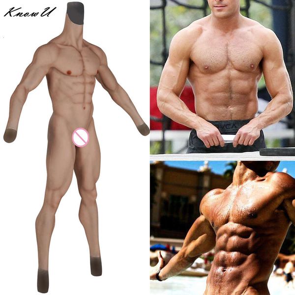 Costumi Catsuit Tuta intera Body Muscle Man Abs Hunk Costume cosplay Protesi toracica finta