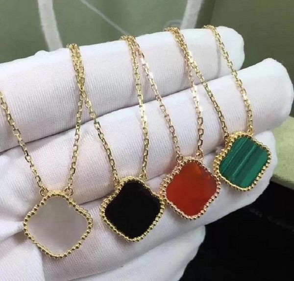 100% 925 Gümüş Takı KolyePendants 18K şans dört yapraklı çiçek kolye kadın altın yonca van klasik moda doğal taş akik kolye Vintage motif anahtarı