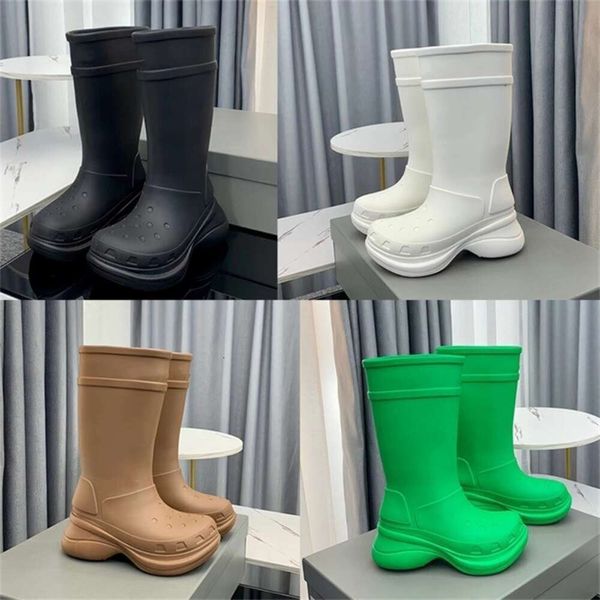 2023 botas designer homens mulheres botas de chuva joelho alto neve preto branco marrom bloqueio inverno moda salto alto impermeável coxa-alta botas
