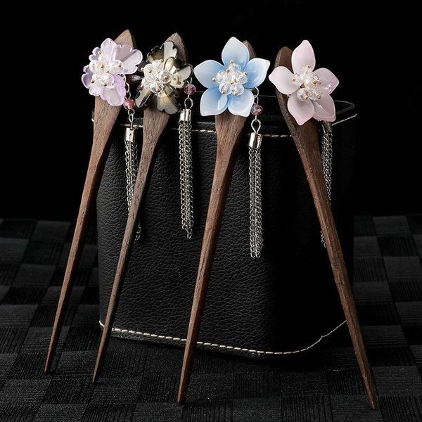 Clipes de cabelo barrettes vintage estilo chinês bastão de madeira tamels de flores artesanais Capace