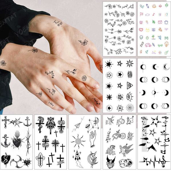 5 STÜCK Temporäre Tattoos Wasserdicht Temporäre Tätowierung Aufkleber Kleine Einfache Linie Blume Flash Tatoo Nettes Blatt Finger Handgelenk Gefälschte Tätowierung Für Körperkunst Frauen Z0403