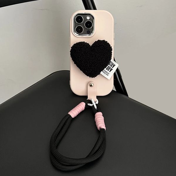 Custodie per cellulari Custodia per telefono rosa pallido Plus Love Stand per iPhone 15 Pro 14 Plus 13 Pro Max 12 Marrone Coque 231104