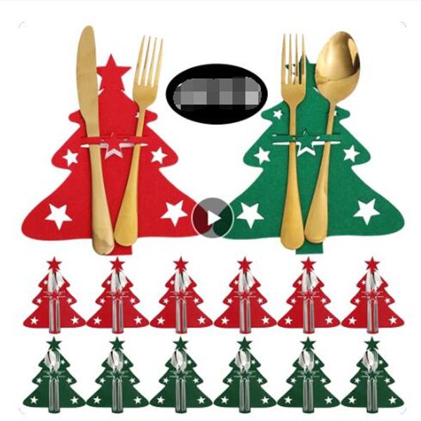 Рождественский держатель для столовых приборов Чехлы для ножей и вилок Снежинка Рождественская елка Карманная сумка для столовых приборов Новогодняя вечеринка Украшения для обеденного стола GC2440
