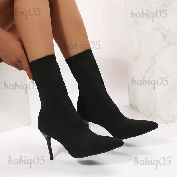 Sexy Socke Stricken Stretch High Heels für Frauen Mode Schuhe 2021 Frühling Herbst Stiefeletten Weibliche Größe 42 T231104