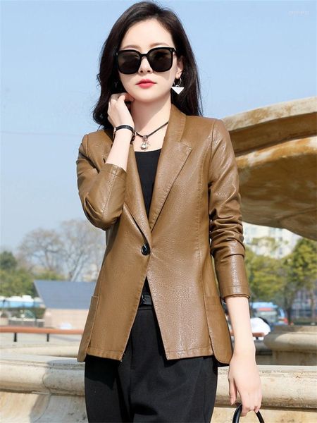 Damen Lederjacke Damen 2023 Frühling Herbst Kleidung Casual Fashion Slim Temperament Explosion Style Short Top Blazer Mantel H748