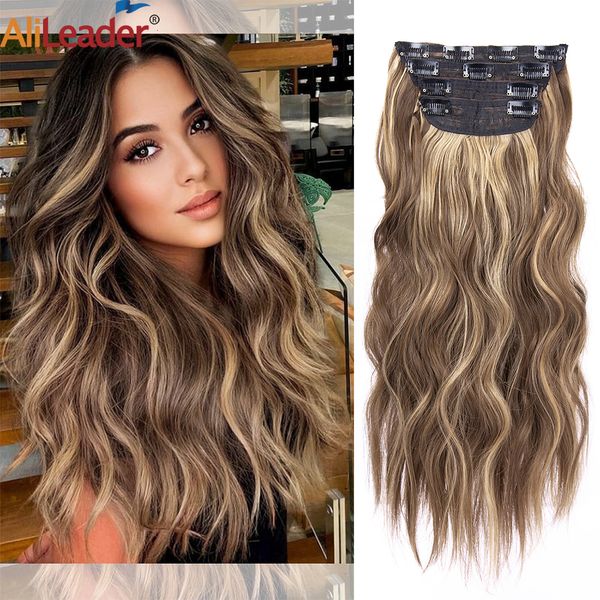 Haarteile 4PcsSet 20Inch Synthetische Haarspange In Langen Wellenförmigen Dicken Haarteilen Für Frauen Voller Kopf Synthetische Haarverlängerungen Ombre Haarteile 230403