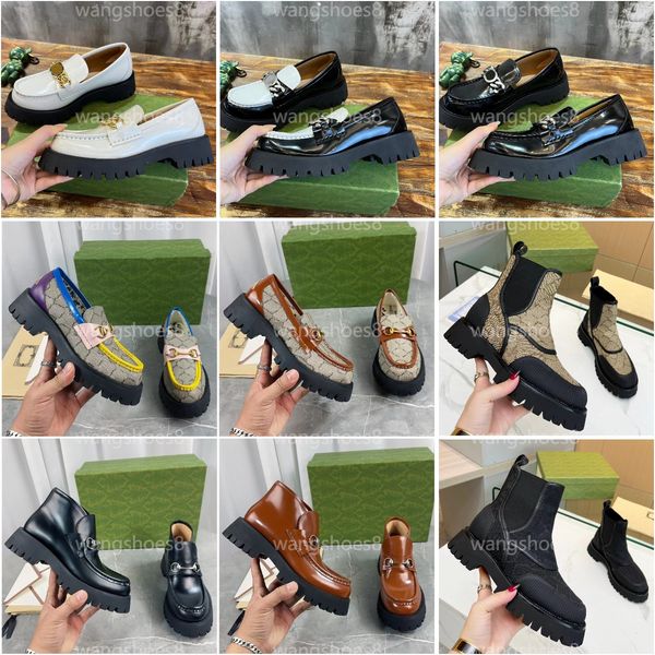 Tasarımcı Ayakkabı Kadınlar At Bitlik Loafers Bot Lüks İnkiye Deri Platform Tuval Ayak Bilgi Botları Moda Erkek Kadın Eğlence Lug Sole Loafers Açık Moda Ayakkabı Boyutu 35-45