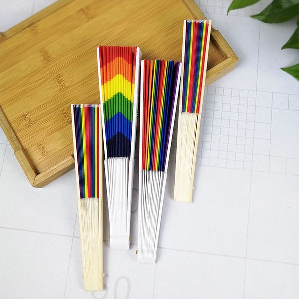 Rainbow Hand Hold dobring Fan Silk Silk Hand Fan Vintage Style Rainbow Design Hold Hold Party Supplies Dh8700