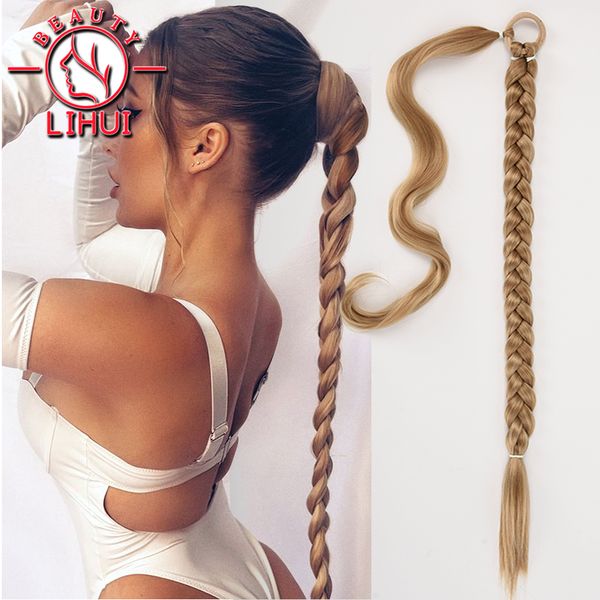 Хвостики Синтетические длинные плетеные волосы хвостика извращенное хвостик для женщин темно -коричневый хвост расширение волос 34 дюйма Lihui 230403