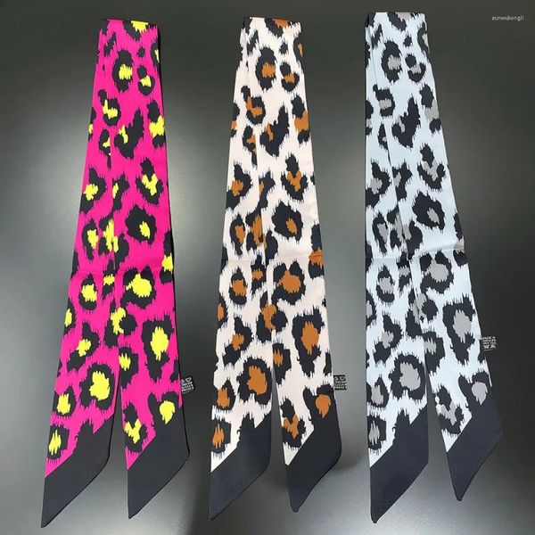 Lenços leopardo impressão lenço de verão 2023 marca design mulheres saco magro faixa de cabelo pescoço seda senhoras foulard headbands