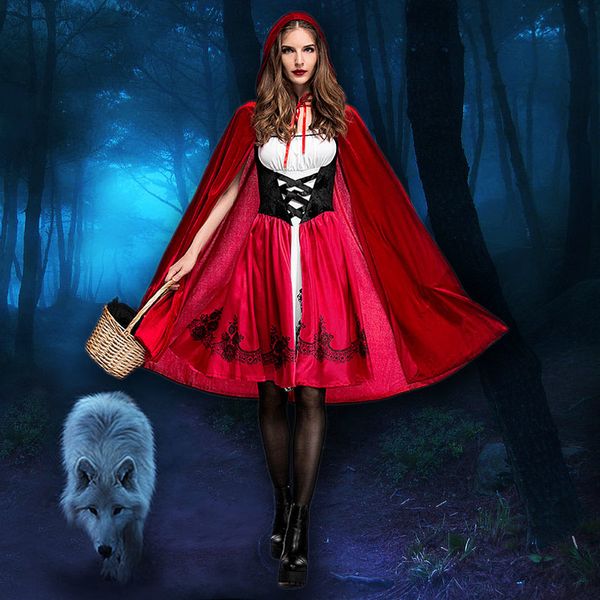 Traje temático AtaLlah Little Red Hood Capuz Adault Role-Playing Costume Halloween Witchcraft feminino Festa de Carnaval Rainha Vestido DW003 230404