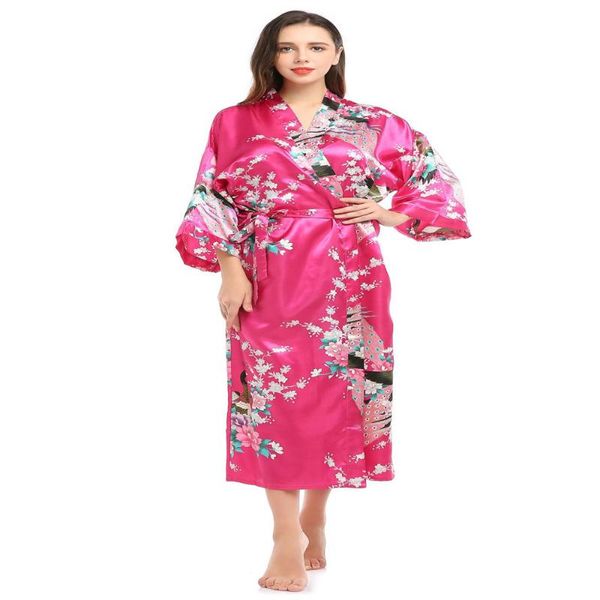 Menas de banho feminina Spring versão coreana Pavão de lazer solto e estilo longo com bolso de verão home pijama cardigã sexy camisola