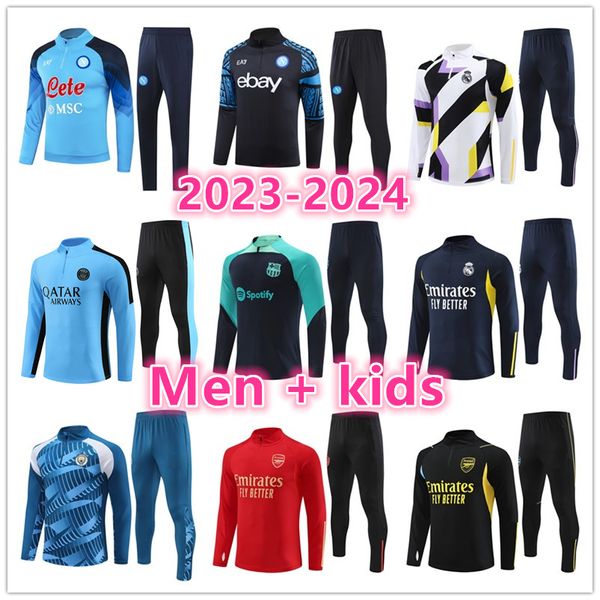 2023 2024 Napoli Futebol Tracksuit Homens e Crianças 23 24 Arsen Saka Paris Mbappe Bellingham Madrid City Football Tracksuit Kit Treinamento Jersey Camisa Survetement Chandal