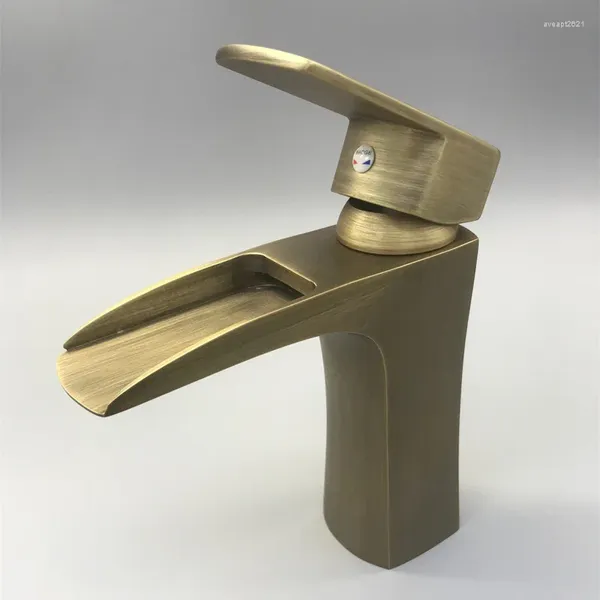 Rubinetti per lavandino del bagno MTTUZK Rubinetto a cascata europeo in rame bronzo e miscelatori freddi Lavabo Torneira