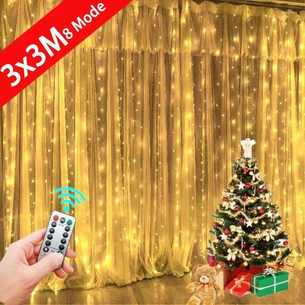 Saiten Weihnachten Dekor LED String Lichter Girlande Vorhang Licht Girlande Fee 8 Modi USB Fernbedienung Für Jahr Lampe