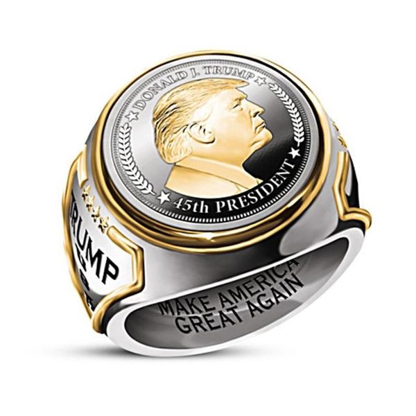 Кольца кластера Кольцо Трампа Самые последние ювелирные изделия Американский президент Мужские крутые байкерские кольца 2021 Прямая доставка Ювелирное кольцо Dhbms