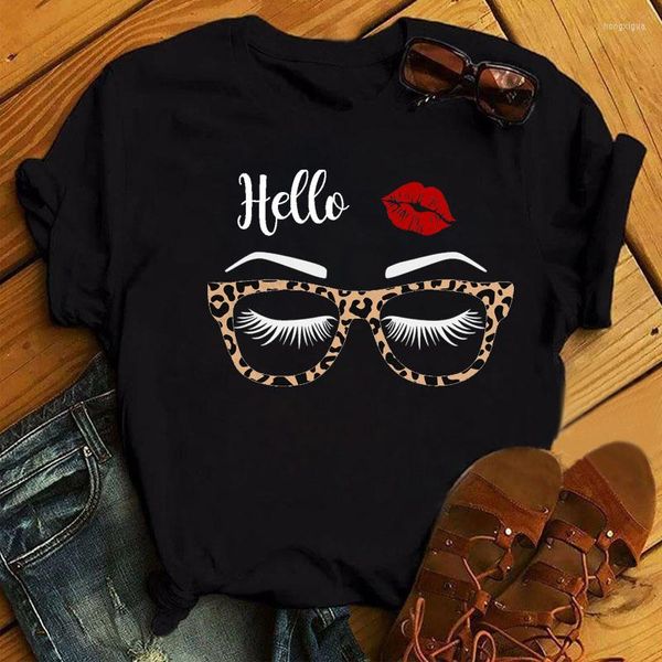 Damen T-Shirts Augenwimpern Print Shirt Damen T-Shirt Weiblich Süße Grafik T-Shirt 90er Jahre Mädchen Damen Kurzarm Tops Frau Schwarze T-Shirts