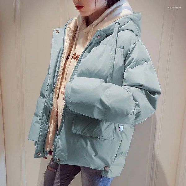 Feminino para baixo algodão acolchoado inverno quente jaqueta curta moda feminina neve jakets para coreano solto estudante azul colheita casaco casaco