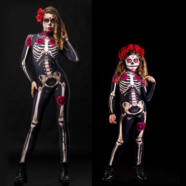 Tema Costume Teschio Halloween Sexy Diavolo Tuta Rosa Adulto Femmina Terrorista Fantasma Abbigliamento Bambini Neonate Festa di Carnevale Giorno della Morte 230404