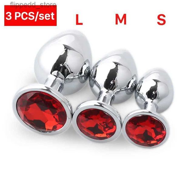 Diğer masaj ürünleri 3 adet/set metal anal fiş popo fişi seks oyuncakları kadın/erkekler için oyuncaklar/çiftler yetişkinler oyun mastürbator anal s/m/l elmas seks dükkanı q231104