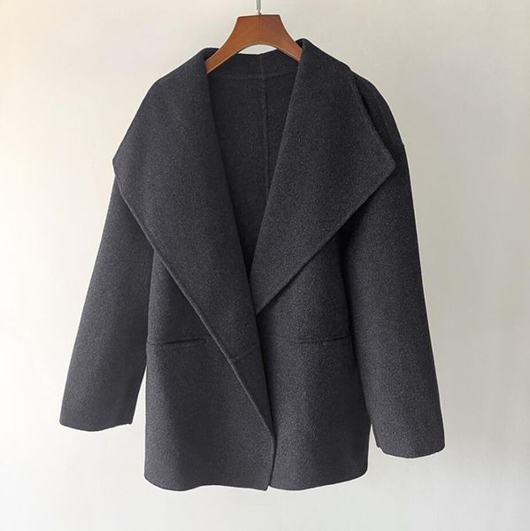 Toteme feminino toteme clássico grande lapela curto toteme casaco designer jaqueta dupla face casaco de lã com caxemira tecido misturado 420