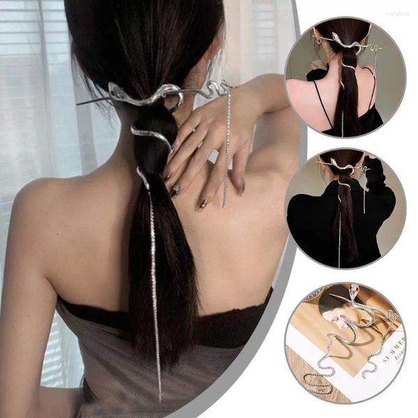 Acessórios de cabelo coreano elegante enrolamento em forma de cobra strass borla piscando clipe de diamante hairpin headdress para y8y1