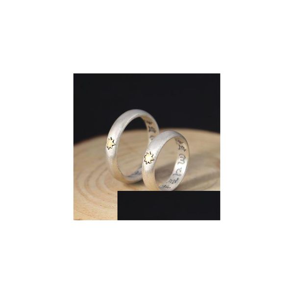 Anéis de banda 925 prata esterlina jóias étnica buda coração sutra carta anel masculino feminino casal gota entrega jóias anel dhc05
