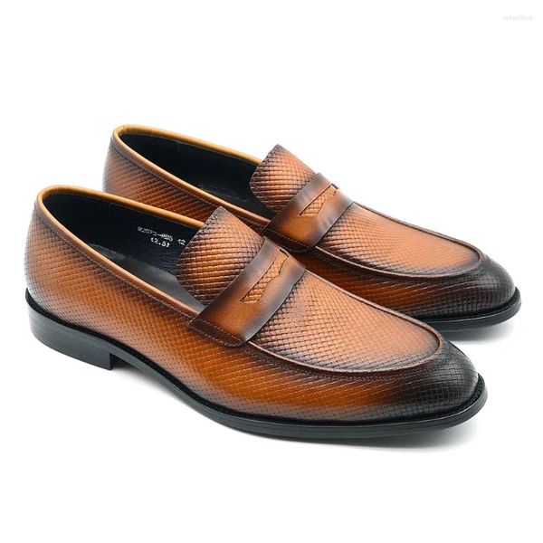 Kleid Schuhe Italienischen Stil Slip-On Penny Loafers Hochzeit Männer Handgefertigte Echtes Leder Gewebtes Muster Casual Schuhe Büro Männer