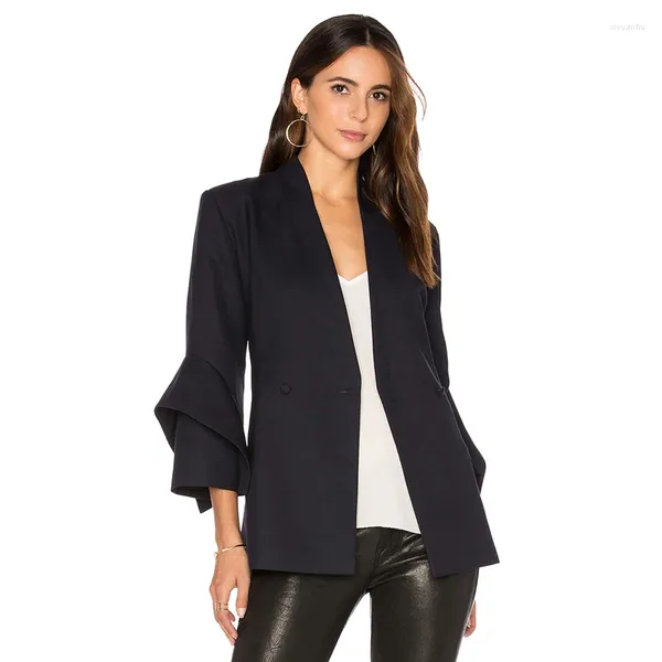 Frauen Anzüge Blazer Mantel Mode Blütenblatt Hülse Single Button Büro Dame Jacke Mäntel Weibliche Kausalen Anzug Arbeitskleidung Schwarz Farbe