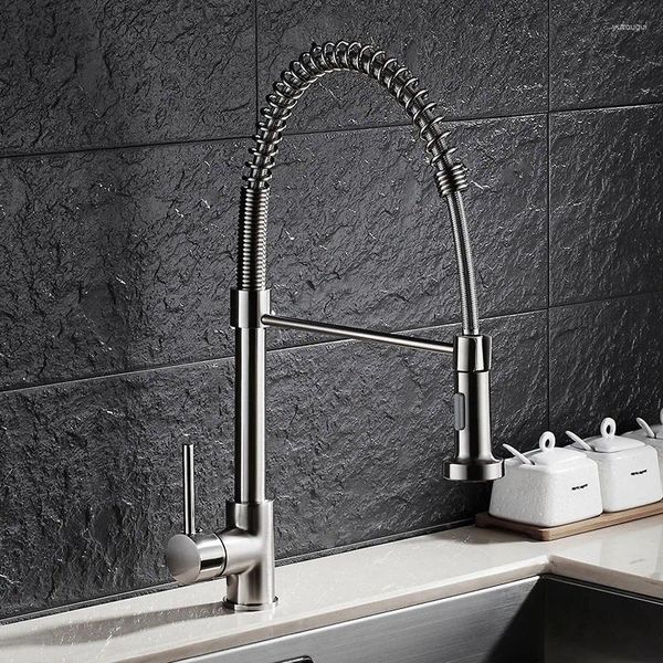 Torneiras de cozinha Vidric Pull Out Torneira Níquel Latão Spring Sink Swivel Spout Alto Vessel Torneira Torneira Coz