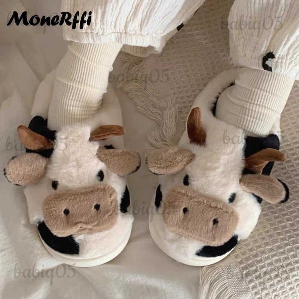 Kaii Cow Pantofole invernali da donna Scarpe da casa per interni Calde pantofole in peluche da uomo Coppie Home Presentazioni aziende produttrici giochi Piattaforma Calzature T231104