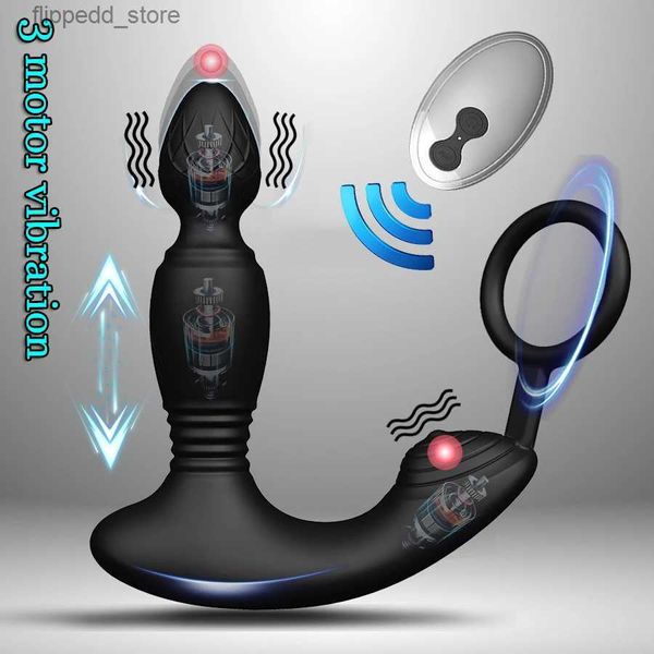 Outros itens de massagem 3 motores masculino impulso e choque massageador de próstata controle remoto vibrador butt plug telesic galo anel brinquedos sexuais para adultos q231104