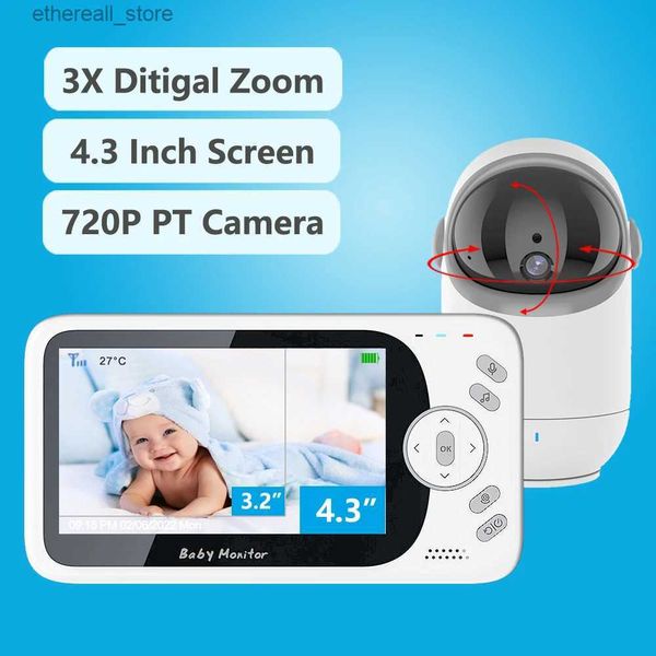 Bebek Monitörler 4.3 inç Video Bebek Monitör Kamerası 3x Dijital Zoom Pan Tilt Güvenlik Kamerası Dadı Bebek Bakıcısı İki Yolu İntercom Otomatik Gece Görüşü Q231104
