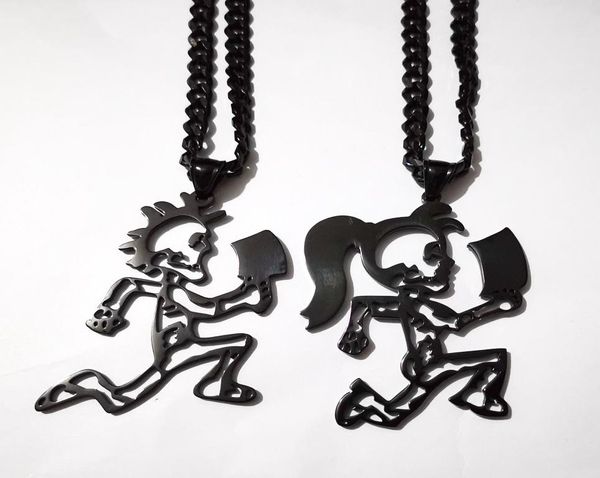 Aço inoxidável Hatchetman PRETO juggalette Esqueleto 2quot Ssteel CHARM INSANE CLOWN POSSE TWIZTID RARE preto Curb chain neckl3271358