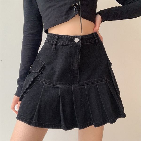 Gonne Gothic Jean Shorts Gonne Donna Estate Minigonne a pieghe 90S Streetwear Punk Estetica Bottom Y2K Sexy Black Jupe Femme 230404