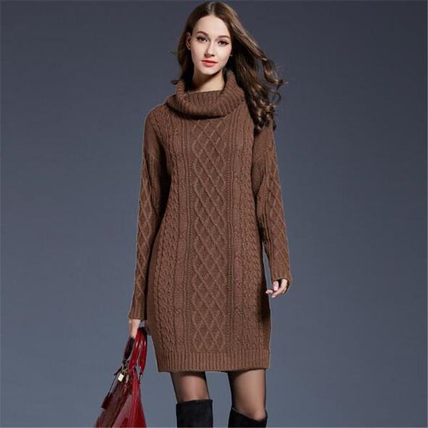 Lässige Kleider WKOUD Frauen Winter Gestrickte Mode Bonbonfarben Hohe Taille Minikleid 2023 Langarm Rollkragenpullover Vestidos Pullover H1122