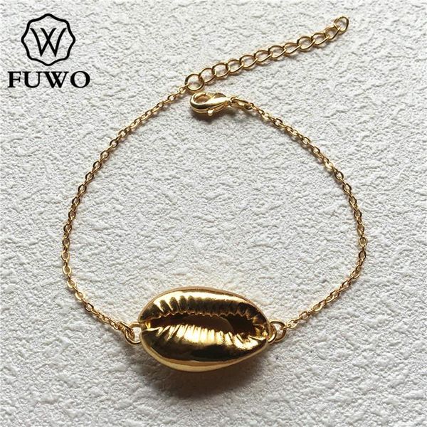 Bracelets de link Pulseira de casca marítima de Cowrie com 24k Brass Brass Feminino Elegante Cufo
