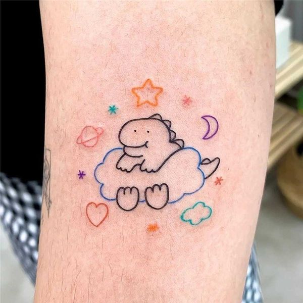 5 STÜCK Temporäre Tattoos Wasserdicht Temporäre Tätowierung Aufkleber Cartoon Stern Wolke Mond Hase Niedlich ins Dinosaurier Flash Tatoo Gefälschte Tatto für Kinder Frauen Z0403