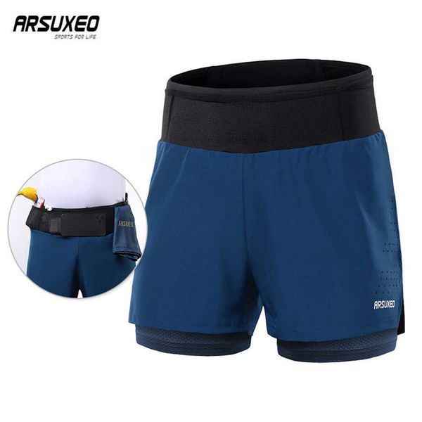 Pantaloncini da uomo ARSUXEO Pantaloncini da corsa da uomo Sport all'aria aperta Pantaloni corti da jogging Allenamento in palestra Esercizio fitness Pantaloncini 2 in 1 Breaable Qui Dry Z0404